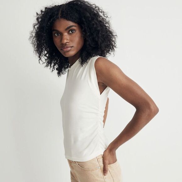 *Flaw-Ink Spot* Madewell NWT Side-Cinch Muscle Tee Size XXS in Lighthouse - Picture 2 of 11